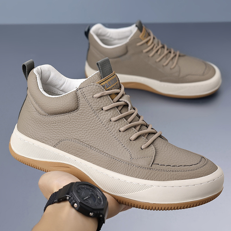 Invierno de piel de vaca nueva alta altura zapatos de algodón para hombres, cuero real y terciopelo, calentamiento, zapatos casuales para hombres, zapatos para hombres