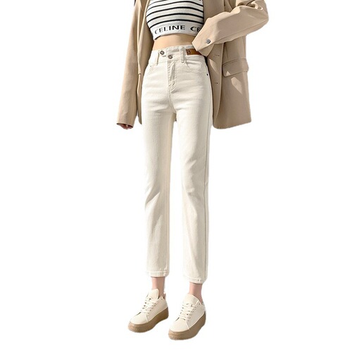 Spring Stretch Straight Leg Petite Jeans for Women High-Waisted Slimming Nine-Foot Cigarette Pants Trendy