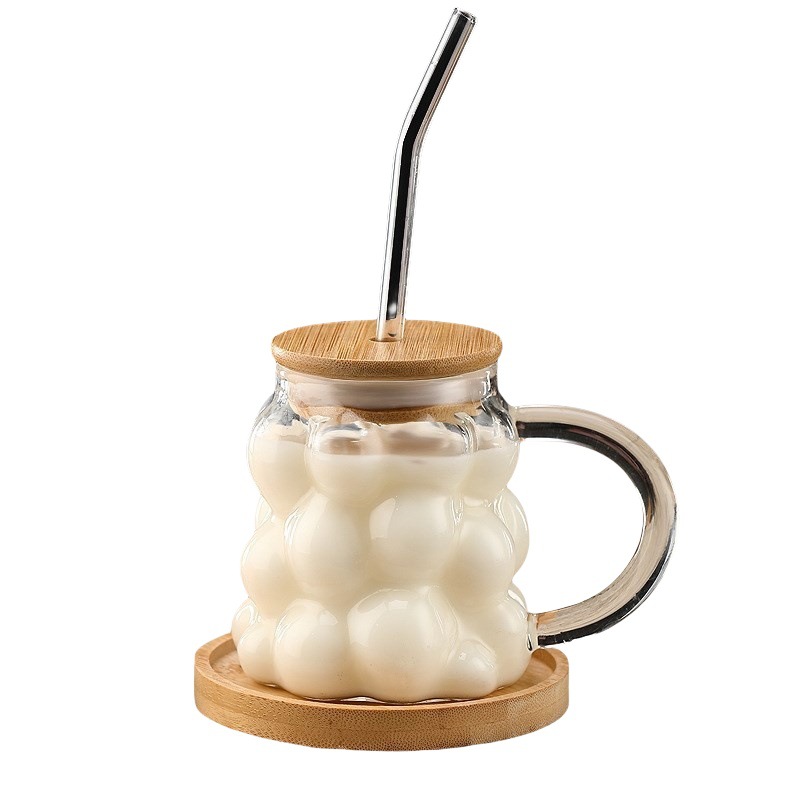 Taza de uva con paja con cubierta de madera de uva de una sola capa de forma de bebida fría taza de jugo de vidrio transparente taza de agua