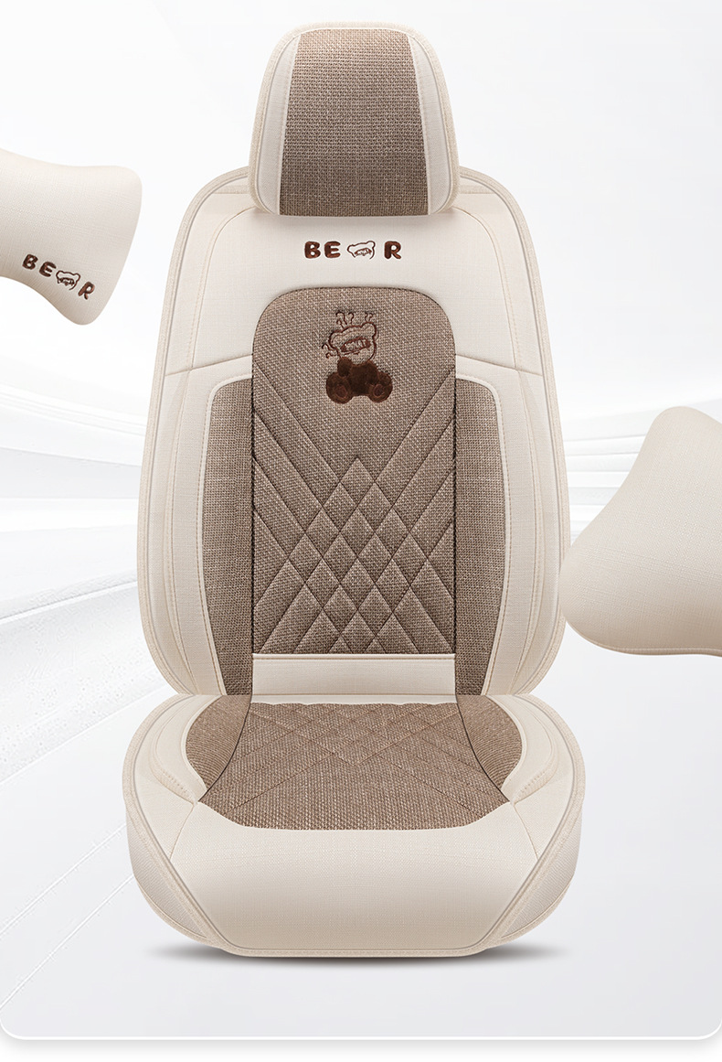 Cotton and Linen Car Seat Cushions for All Seasons, New Fabric Seat Cushions, Linen Seat Covers, Car Supplies, Seat Covers, All-Inclusive