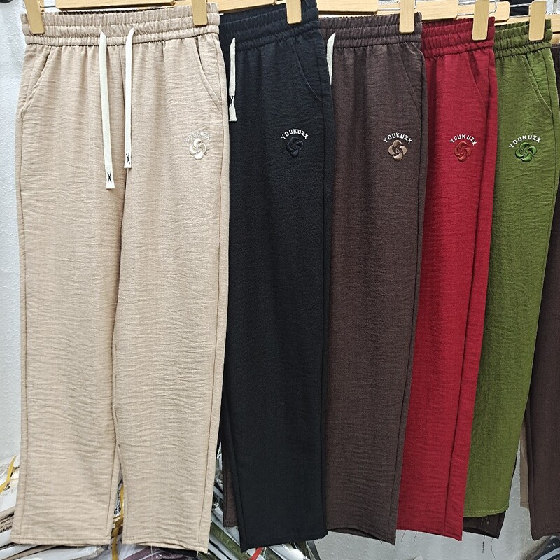2024 Summer Mom Pants Thin Loose Nine-Point Pants High Waist Middle-Aged and Elderly Women's Pants Casual Elastic Straight-Leg Pants