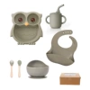 Military green wooden handle fork and spoon 6-piece set + kraft paper box