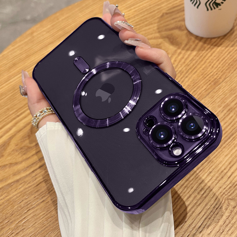 Apple 16 Pro Max対応 電気メッキ磁気吸着スマホケース 透明iPhone16ハードケースPC保護カバー15耐衝撃|undefined