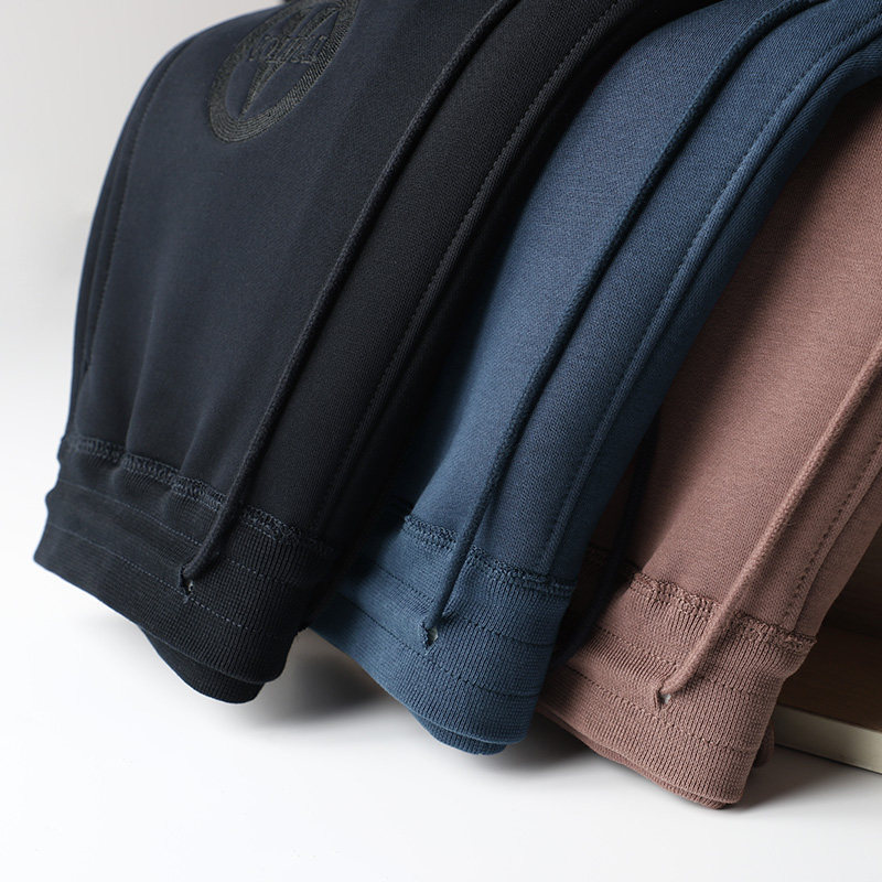Heavyweight Autumn and Winter Fleece-Lined Thickened Men's Jogger Pants with Simple Embroidery, Casual Long Pants with Ribbed Cuffs, Fleece Sweatpants