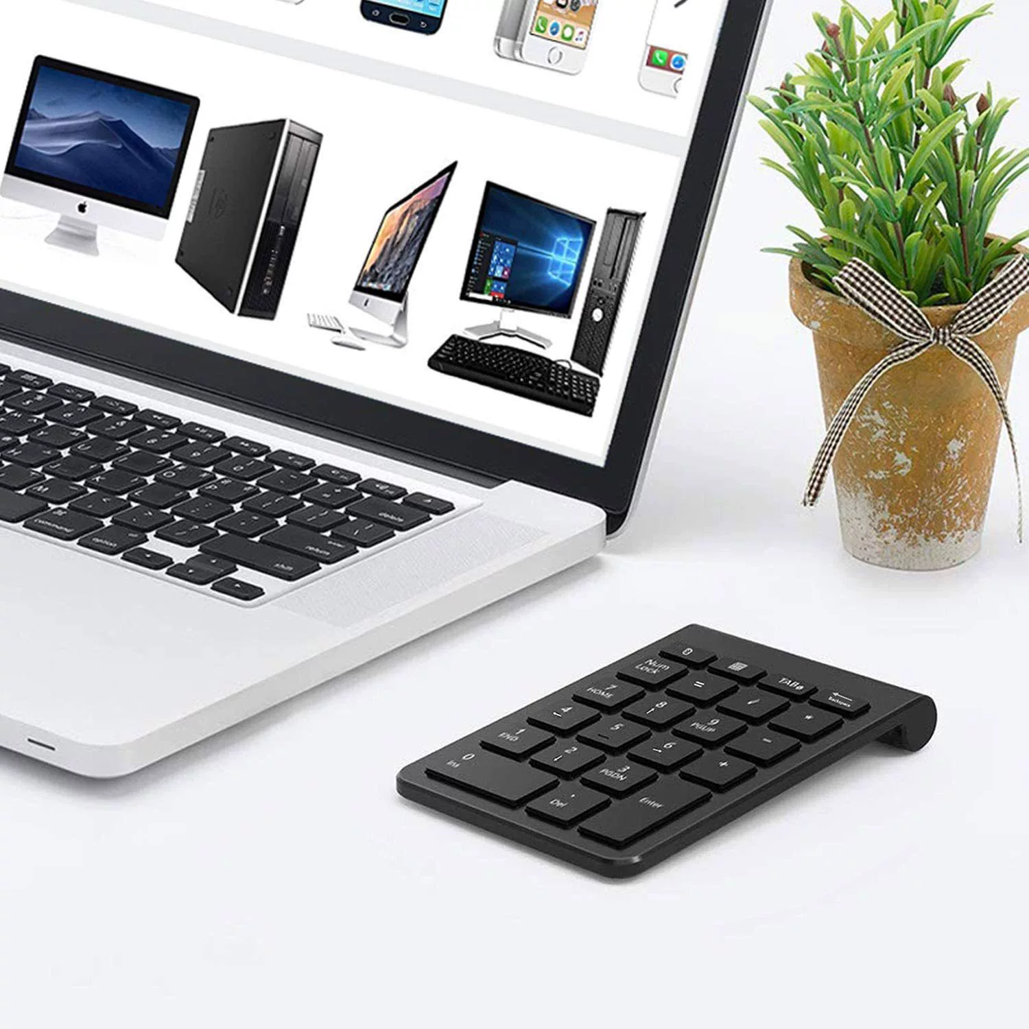 22-key wireless numeric keypad, Bluetooth 5.0 / 2.4G, ABS scissor-switch, battery-powered 2×AAA