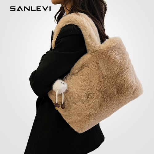 Plush Women's Single Strap Bag Cute Teenager Daily Commute High-end Plush Handheld Tote Bag Fluffy Bag