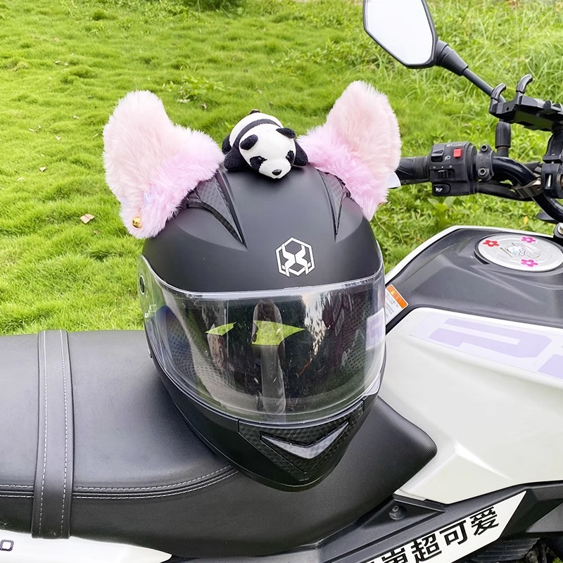Plush Cat Ear Helmet Decoration Pink Thickened Fleece Motorcycle Helmet