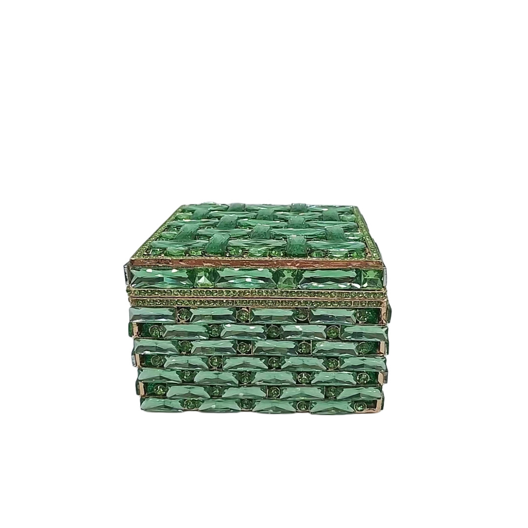 Túi clutch nữ đính kim cương dáng hộp vuông nhỏ dự tiệc — Nền vàng kim cương trắng, Vàng AB, Bạc AB, Màu bạc chi tiết 2