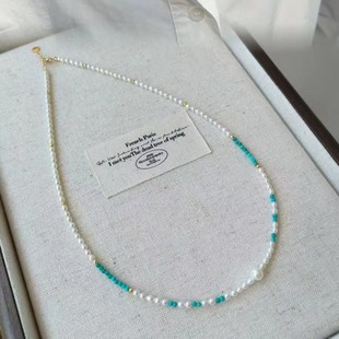 Fubei Diamond Jewelry 18K Gold Inlaid Pearl Turquoise Necklace 40+3mm Length Jewelry Jewelry Accessories