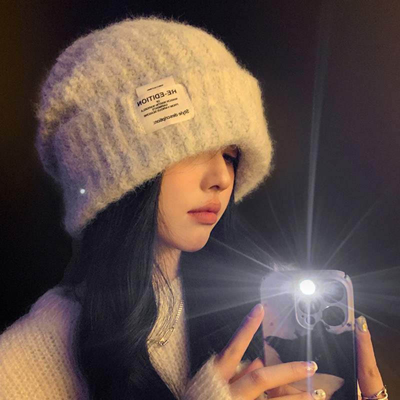 帽子女2025新款冬季保暖堆堆毛线帽大头围显脸小宽松护耳针织帽潮