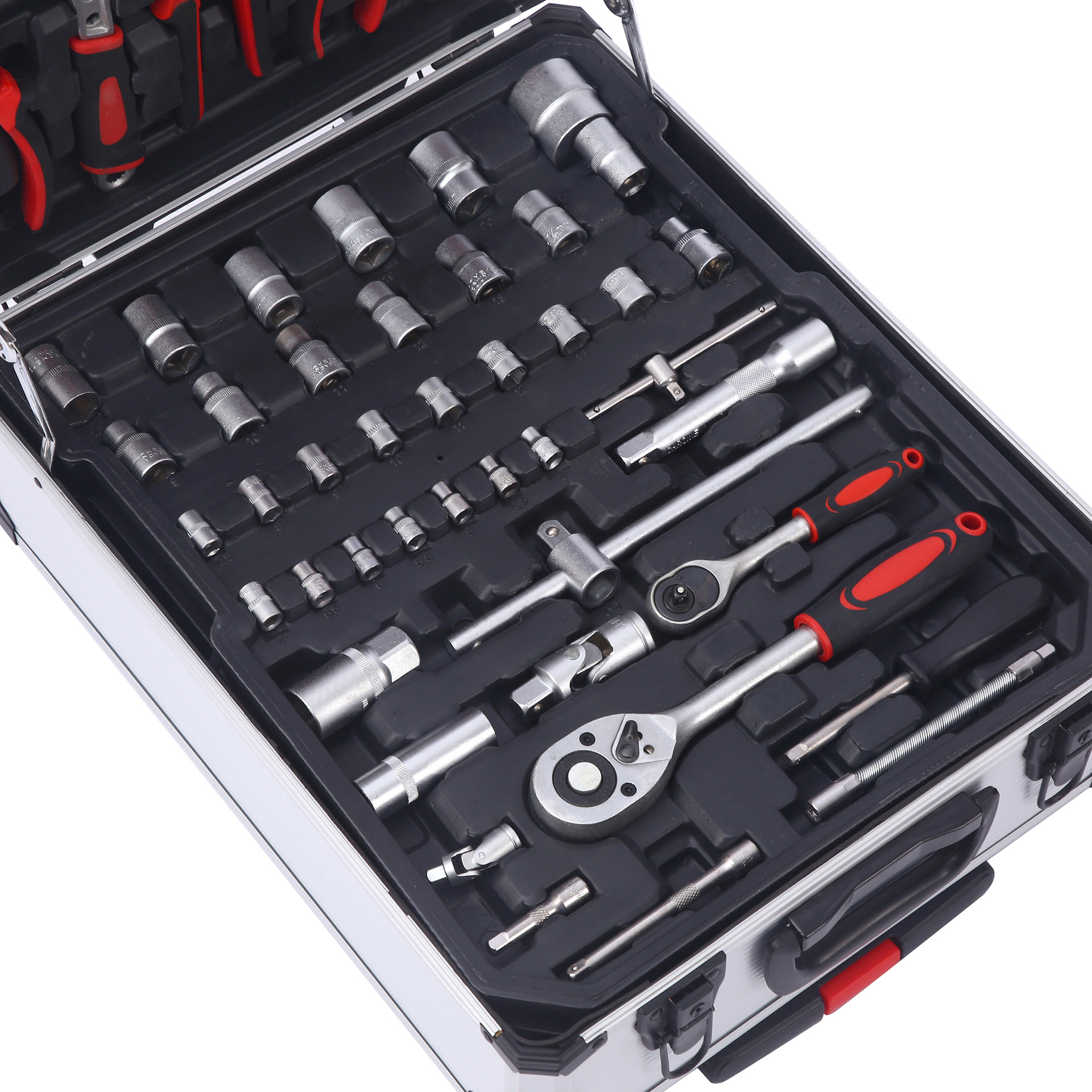 18 piezas de herramientas de hardware doméstico conjunto de reparación de automóviles de aluminio caja de barra de tracción conjunto de llave de manga