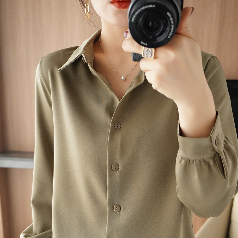 2023 Spring New Acetic Acid Satin Shirt Women's Long Sleeve Loose Large Size Ice Silk Top Mulberry Silk Shirt 2023 Spring New Acetic Acid Satin Shirt Women's Long Sleeve Loose Large Size Ice Silk Top Mulberry Silk Shirt