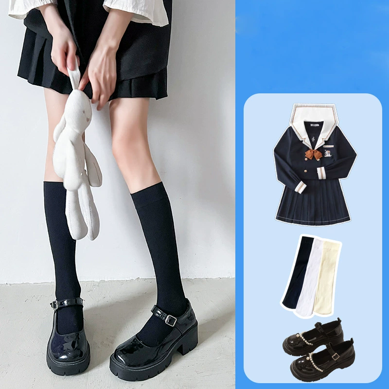 Summer thin student pleated skirt, knee socks