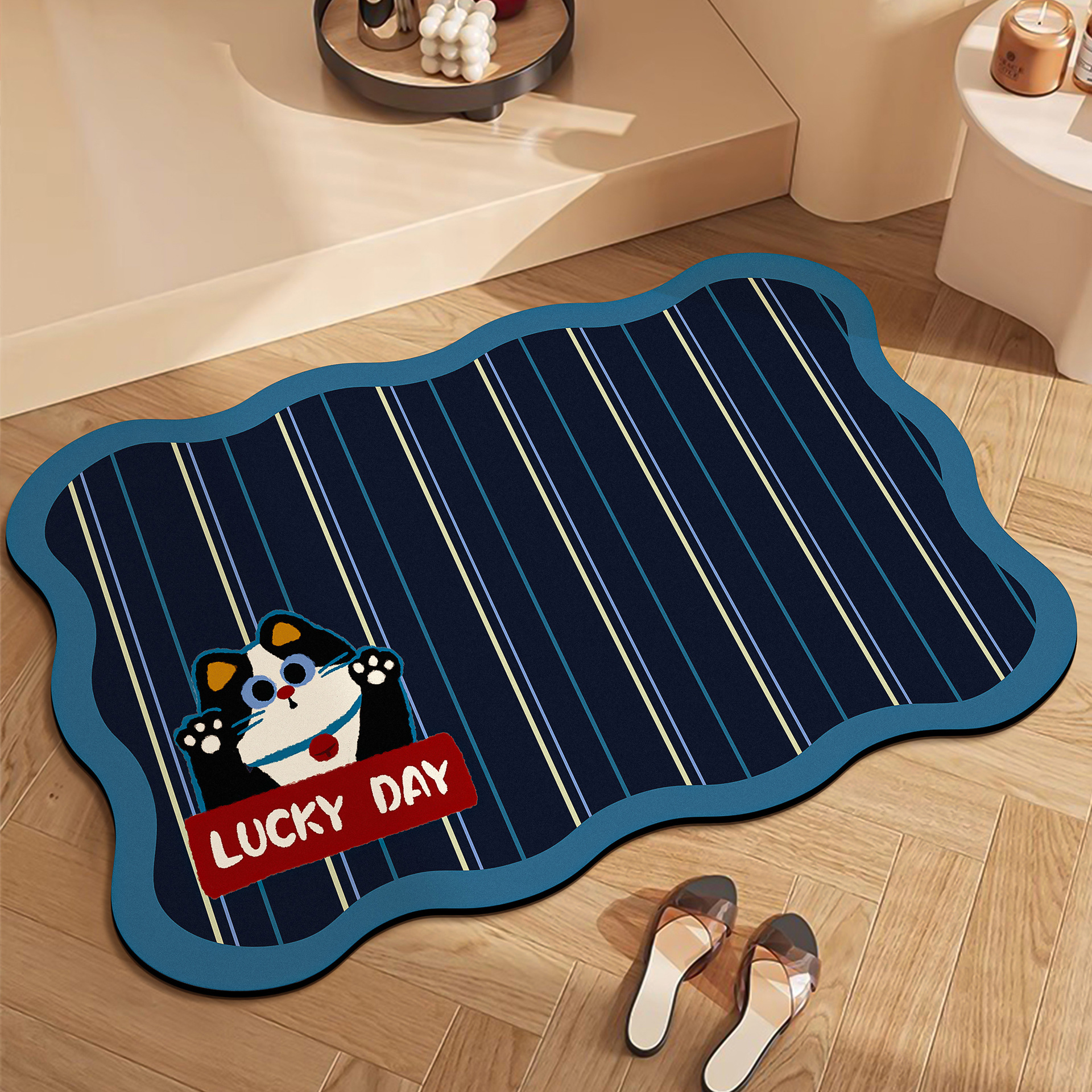 Círculos de dibujos animados piso de baño de algas alfombra absorbente de agua inodoro puerta de inodoro antideslizante alfombra de secado rápido alfombra de baño