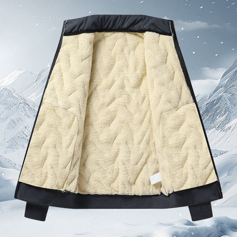 Transfronterizo de terciopelo y calentamiento de tres piezas de invierno de algodón de cordero grueso abrigo a prueba de viento y frío pantalones casuales