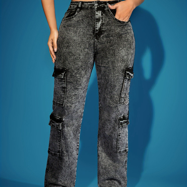 Women's Cargo Jeans High Elastic Multi Pocket Denim Trousers_voghion.com