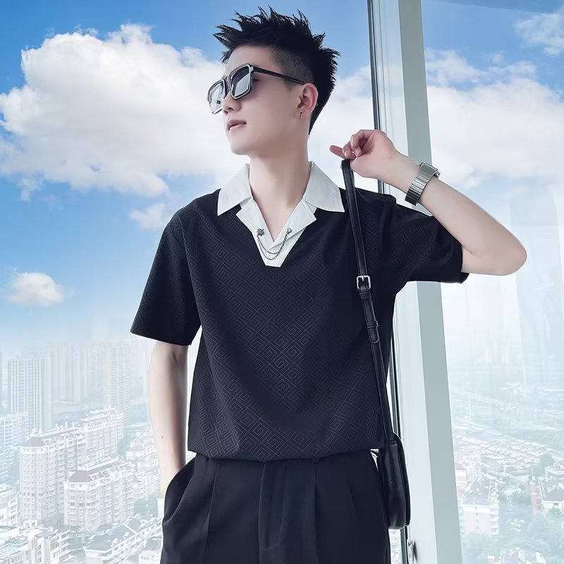 Polo de manga corta de primavera y verano para hombre, pareja, temperamento elegante, moda, ropa negra informal suelta, marca de moda