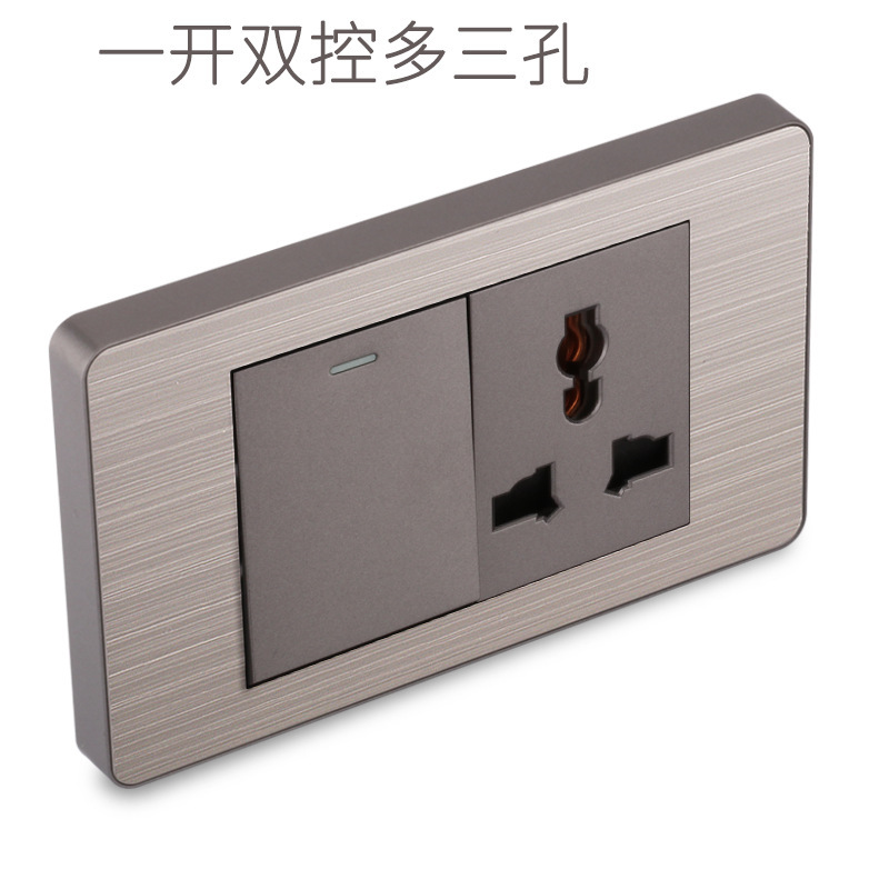 15A panel de metal de acero inoxidable gris dibujado tres agujeros Taiwan fabricado en Estados Unidos enchufe de pared conmutador suministro directo