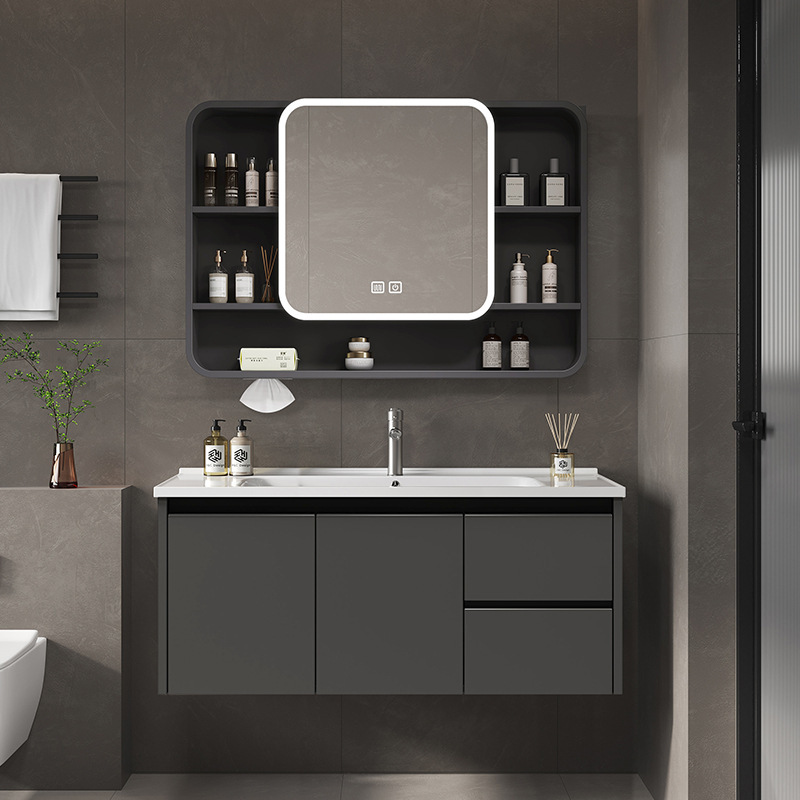 Bathroom Cabinet Set with Integrated Ceramic Washbasin, Balcony Cabinet, Washbasin, Washstand in Vintage Style