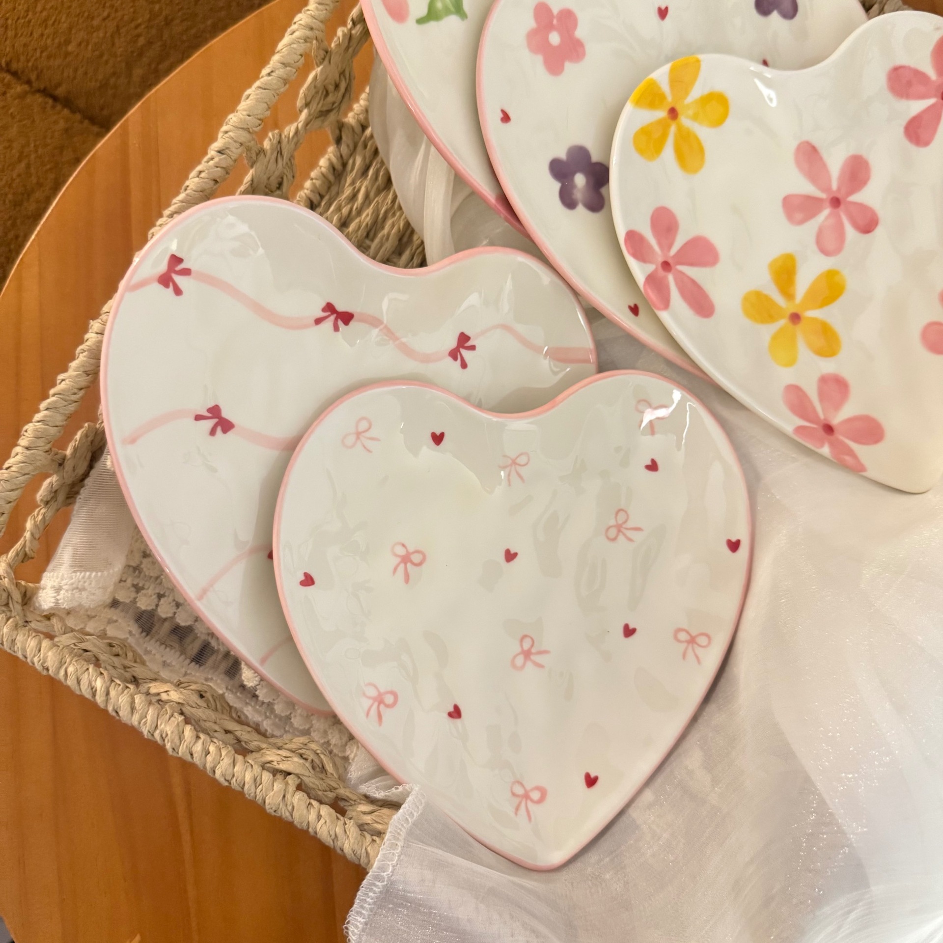 Estilo coreano ins mano mano amor plato de joyería bandeja de almacenamiento amor pintado a mano tazas de cerámica plato