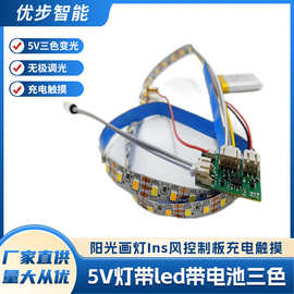 5V灯带led带电池三色变光无极调光ins风木框画小夜灯动漫画灯DIY