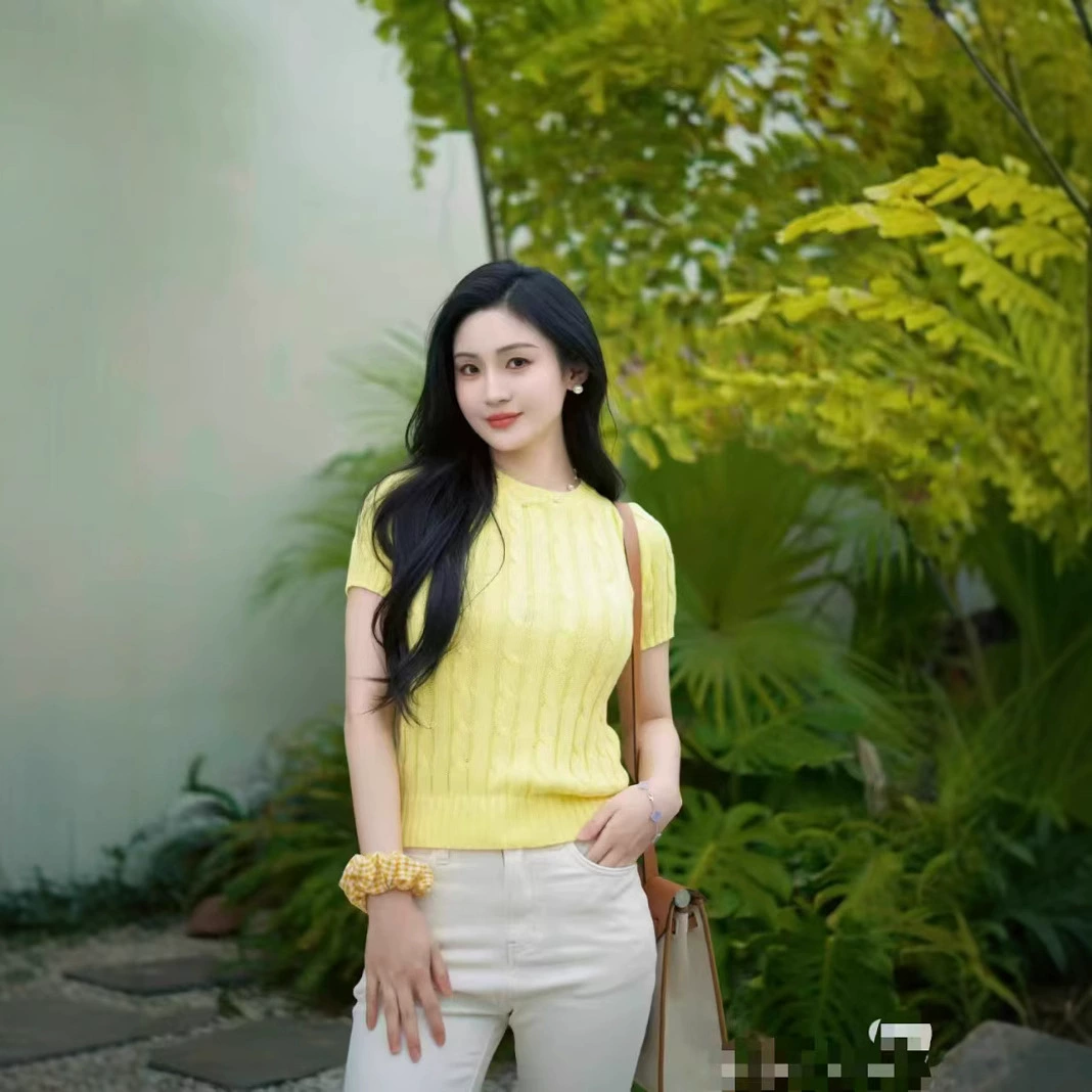 Женский трикотажный топ с вышивкой логотипа пони, короткий рукав, круглый вырез, крупная вязка, свободный крой, эффект стройности, с вышивкой ручной работы