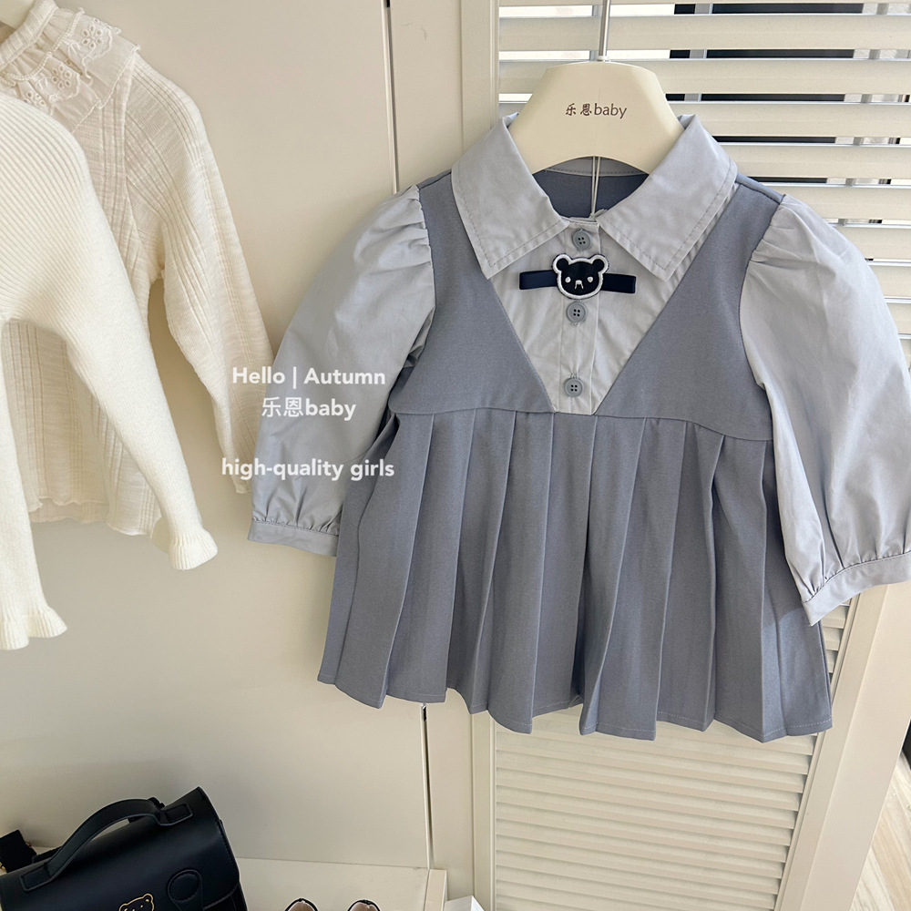 [Ropa infantil de Leen] niñas temprano otoño vestido de camisa de estilo universitario bebé primavera coreano vestido de solapa para niños de mediana edad