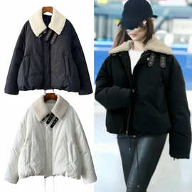 明星同款加棉羊羔毛翻领加厚面包服棉衣外套女冬季羽绒棉服