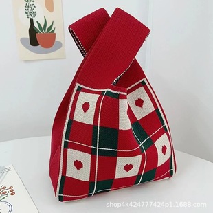 Knitted red festive handheld bag, purse, for bridesmaid