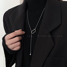 冷淡风银色几何项链女ins小众设计简约高级感长款毛衣链配饰颈链