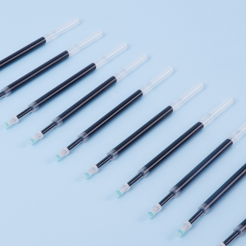 Transparent rod, black ST tip, press-to-open pen refill
