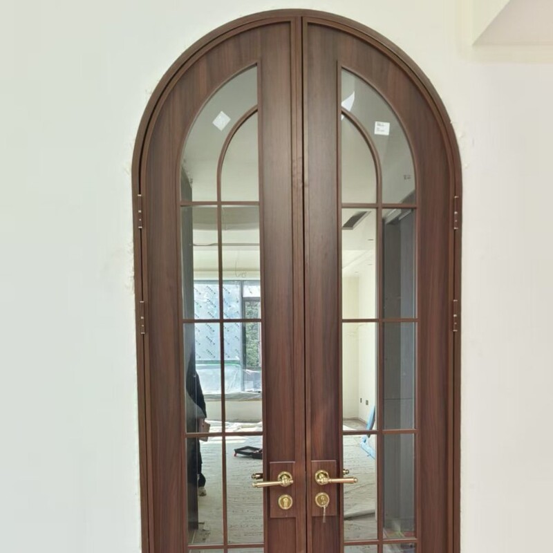 Extremely Narrow French Retro Aluminum Alloy Arched Double Door Balcony Door Entrance Door Factory Wholesale