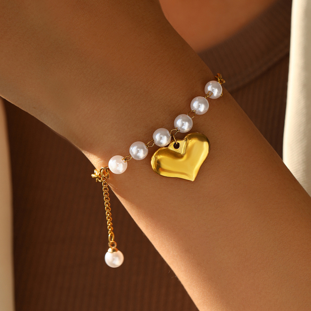10g Weight 304 Stainless Steel Pendant Material Classic Style Commute Heart Shape 304 Stainless Steel Cable Chain Bracelets In Bulk