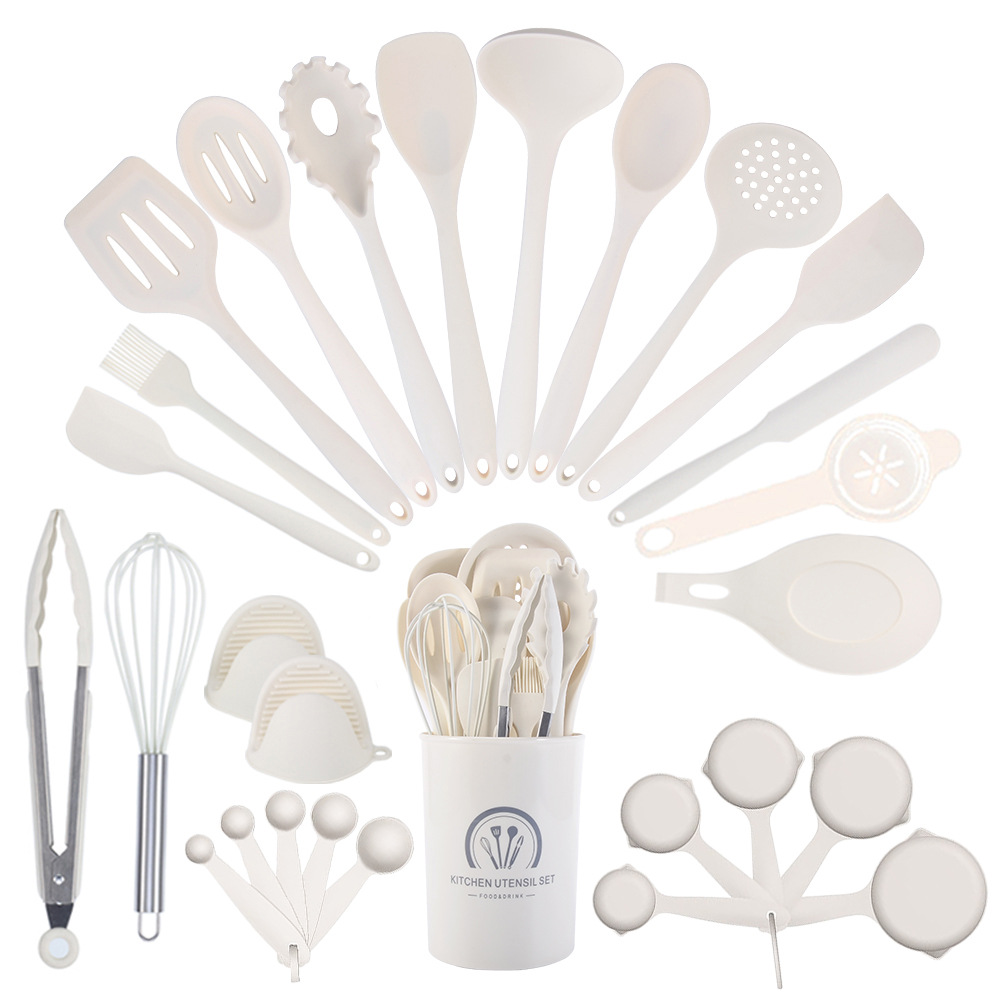 Juego de Utensilios de Cocina de Silicona de 28 Piezas, Resistente al Calor para Sartén Antiadherente