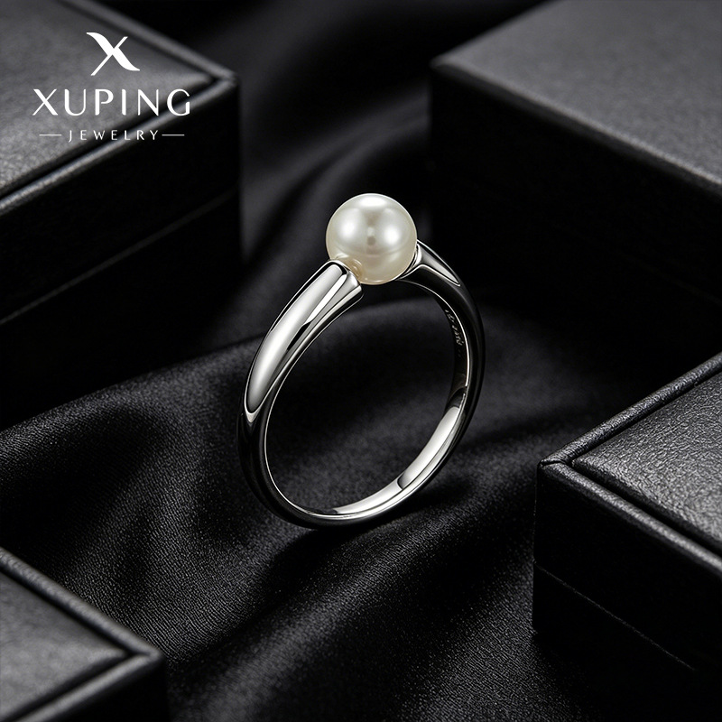 Xuping incrustado perla simple anillo abierto de viento de aleación de cobre chapado en blanco temperamento literario anillo índice