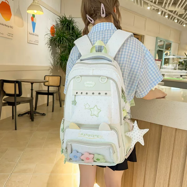 New stylish backpack for elementary school students, spine-protecting, suitable for grades 3-6, cute and trendy, large-capacity double-shoulder bag