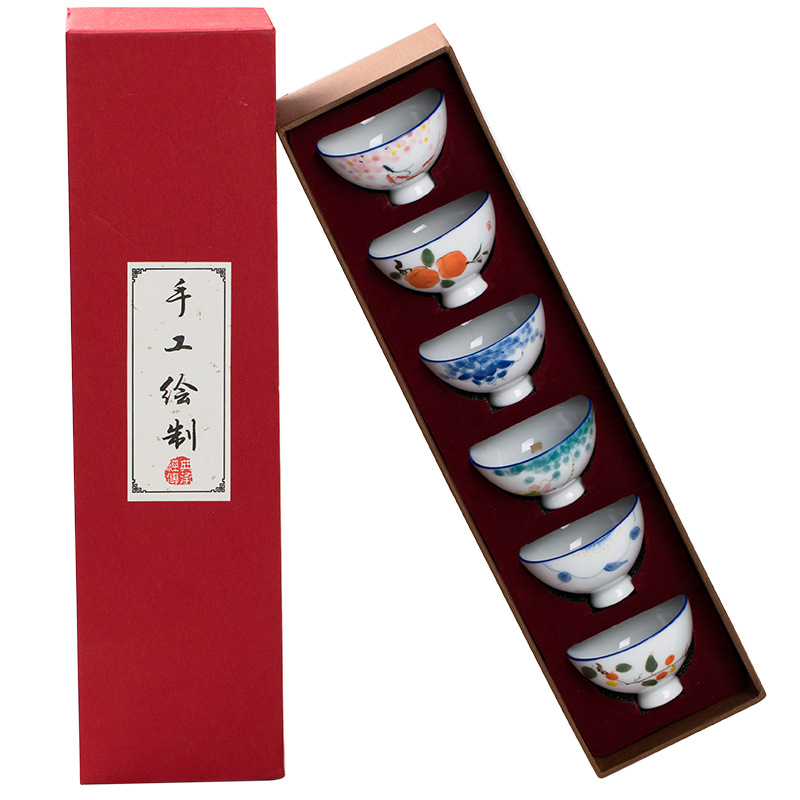 Pintado a mano taza de té de cerámica Kung Fu taza de té japonés solo maestro taza 6 taza conjunto caja de regalo taza de té del hogar DE