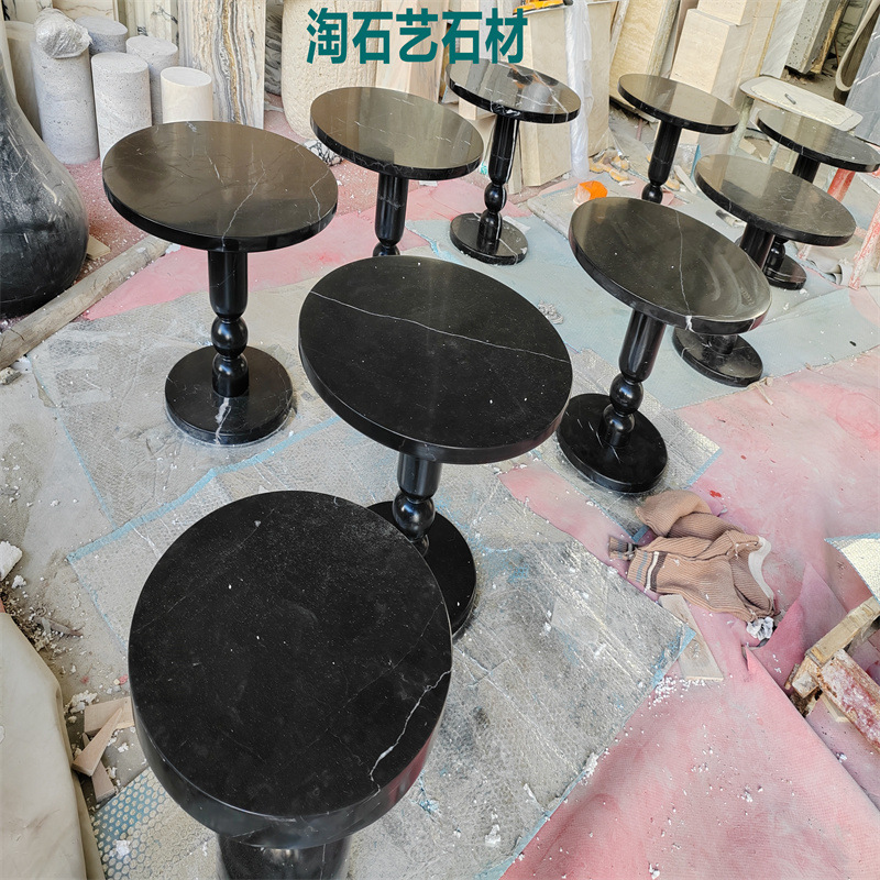 黑白根天然大理石餐桌茶几客厅现代轻奢带底座台面石异形花瓶加工