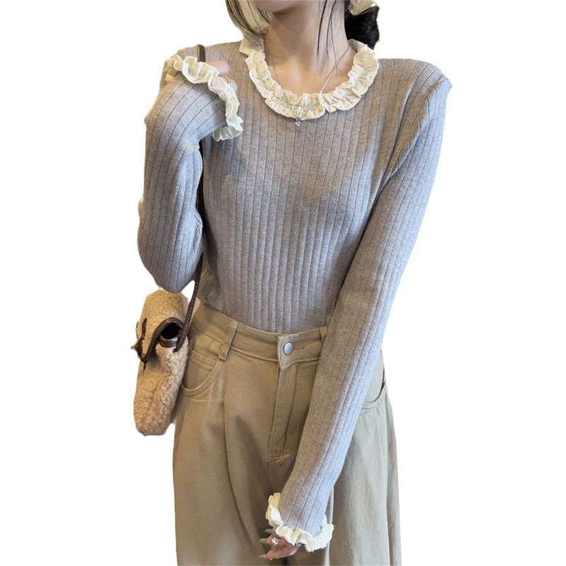 Lace knitted body-friendly spring fitted sweater