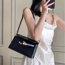 跨境外贸26新款高级感真皮山羊纹凯利腋下时尚百搭单肩斜挎手拿包