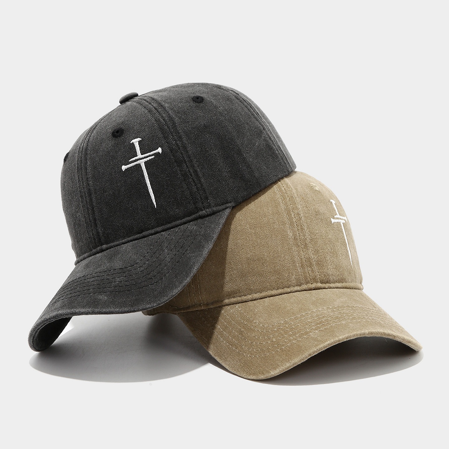 Cruz de uñas sombrero hombres y mujeres diversión ajustable suave superior lavado vintage algodón bordado Cruz gorra béisbol moda image 5