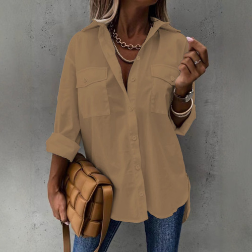 Ebay Amazon Wish European and American four seasons versatile loose-fitting long-sleeved lapel shirt top