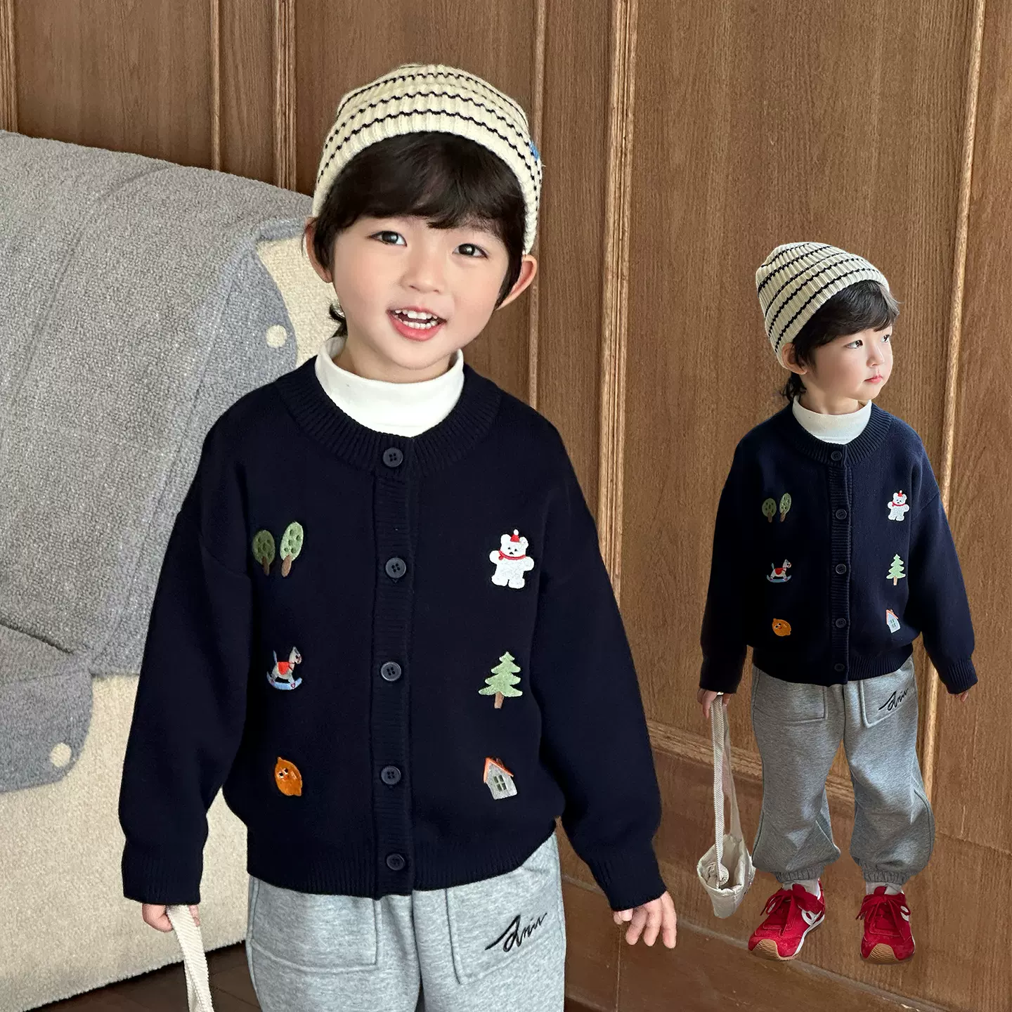 【棉100%】儿童纯棉针织开衫春秋男童女童薄款毛衣秋款针织衫秋季