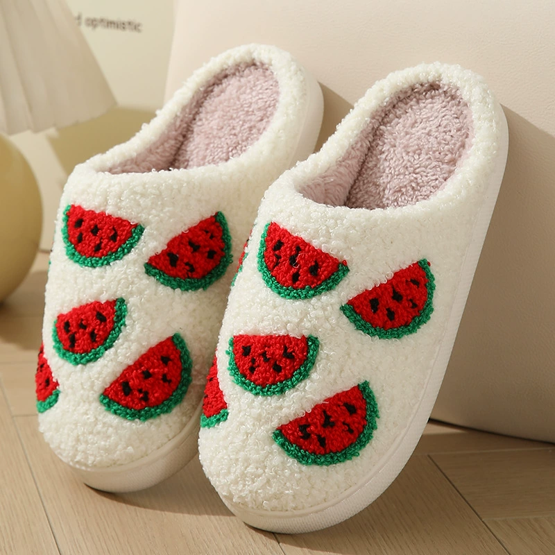 Plush indoor slippers, cartoon strawberry style, unisex, sizes 36–45, warm cozy pair