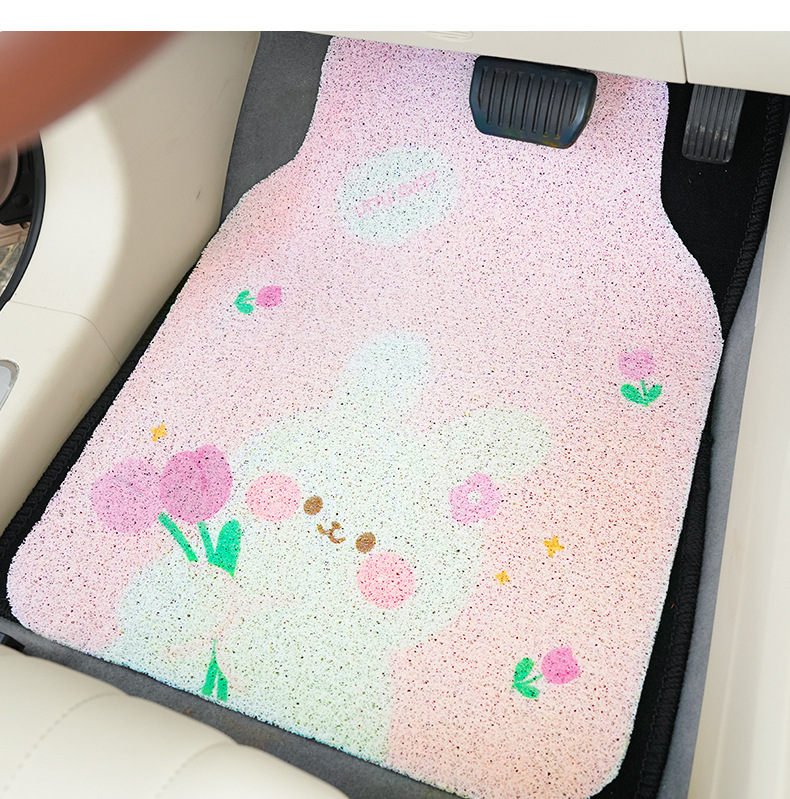 Tulip rabbit car mat cartoon silk ring anti-dirty easy to clean car front and rear row mat universal decorative floor mat