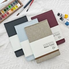 上質な綿麻水彩画ブック、ハードカバーの絵画スケッチブック、ポータブルレトロ（4色混合）
