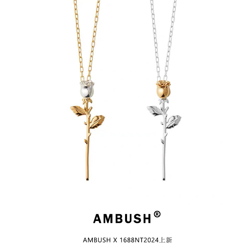 AMBUSH Charm Rose Necklace Neutral Style Color Split High Street Trendy Pendant Clavicle Chain Unisex AMBUSH Charm Rose Necklace Neutral Style Color Split High Street Trendy Pendant Clavicle Chain Unisex