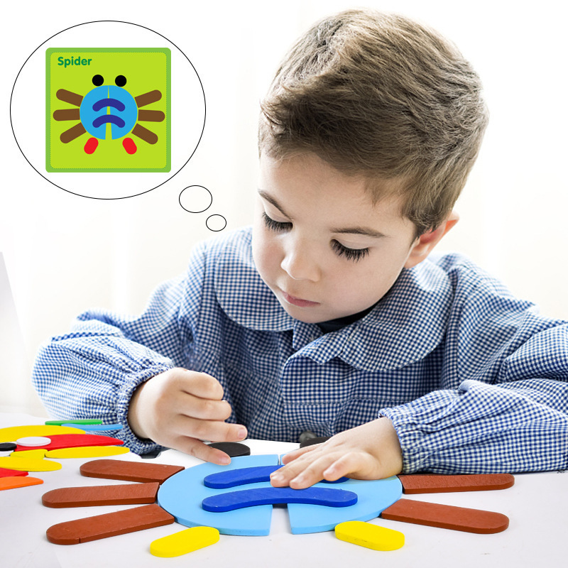 Niños Montessori diversión geométrica rompecabezas creativo rompecabezas educación temprana desarrollo pensamiento preescolar iluminación juguetes de madera