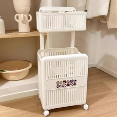 二層トロリー汚れた衣類バスケット床置き型モバイル収納バスケット家庭用交換用衣類汚れた衣類バスケット折りたたみ式収納バスケット