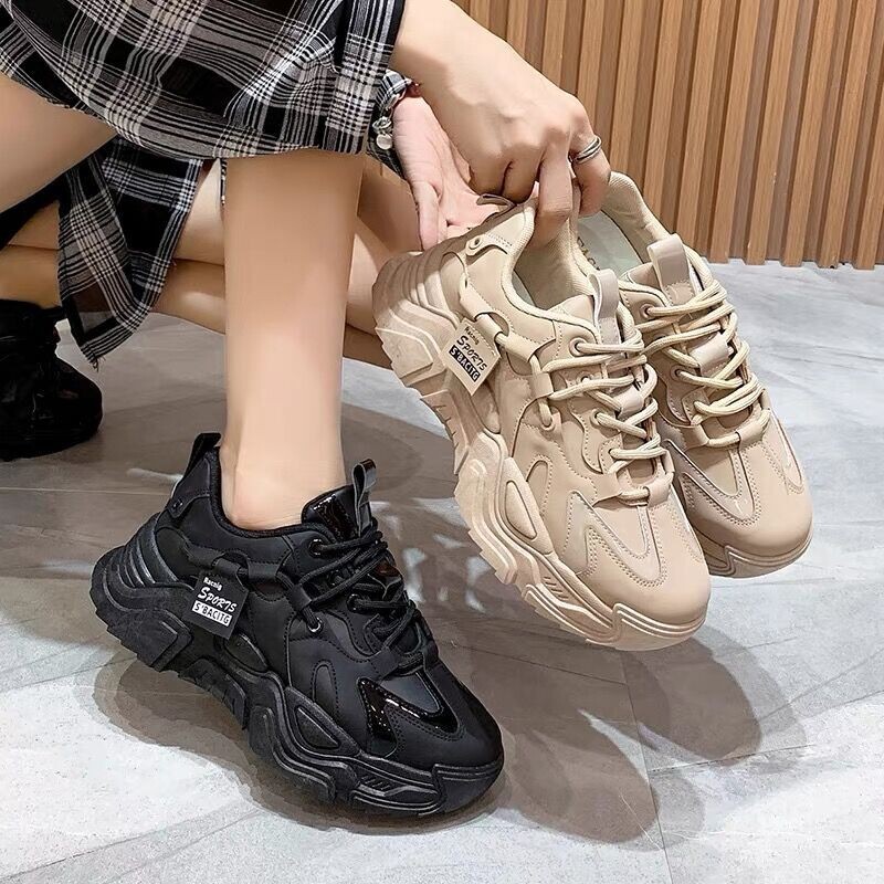 Leather Daddy Shoes for Women 2025 New Genuine Leather Thick-Soled Women's Shoes Autumn and Winter Heightening Casual Running Shoes